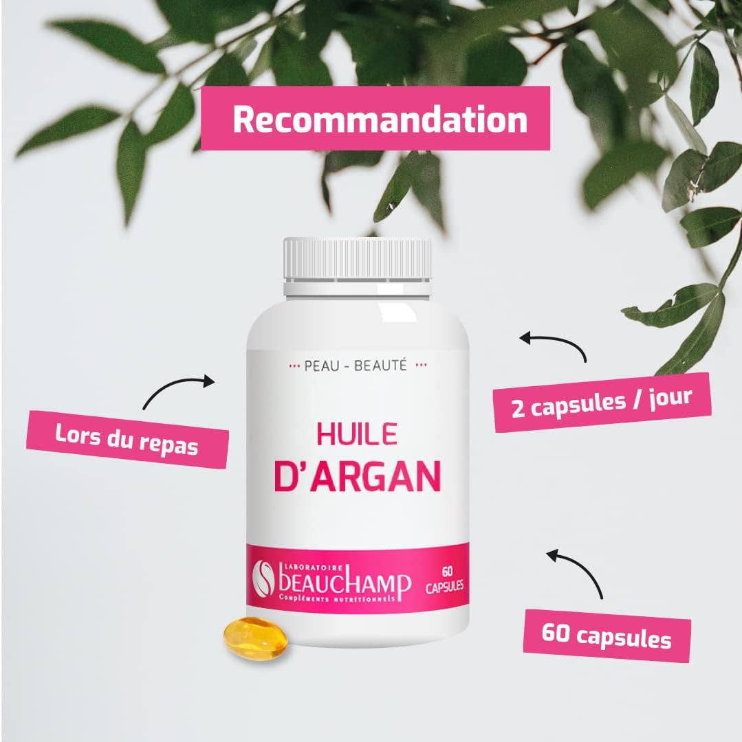 - Complément Alimentaire HUILE D'ARGAN VIERGE - 60 Capsules - Beauté De La Peau, Des Ongles Et Des Cheveux - Développé En France