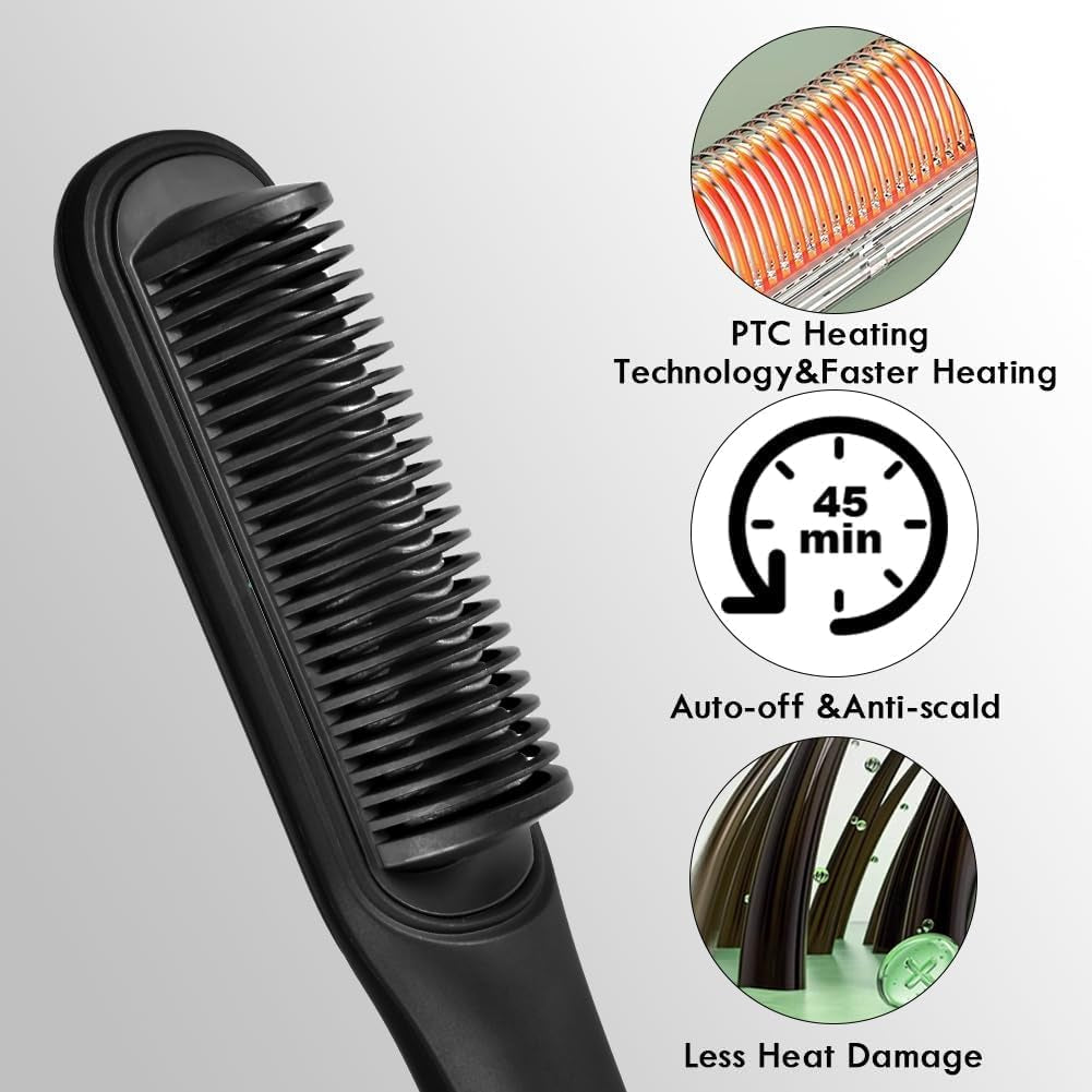 Brosse Lissante Pour Cheveux, Fer À Lisser Avec Peigne Intégré, Lisseur Cheveux Professionnel Négatifs Lons, 30S Chauffage Rapide, 4 Réglages De Température, 130℃-200℃, Anti-Brûlure