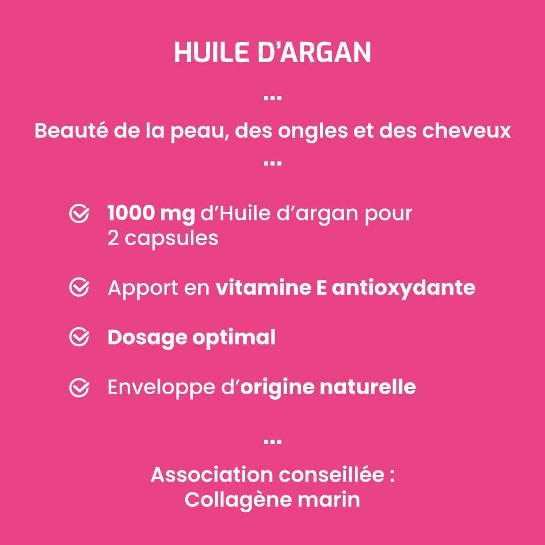 - Complément Alimentaire HUILE D'ARGAN VIERGE - 60 Capsules - Beauté De La Peau, Des Ongles Et Des Cheveux - Développé En France