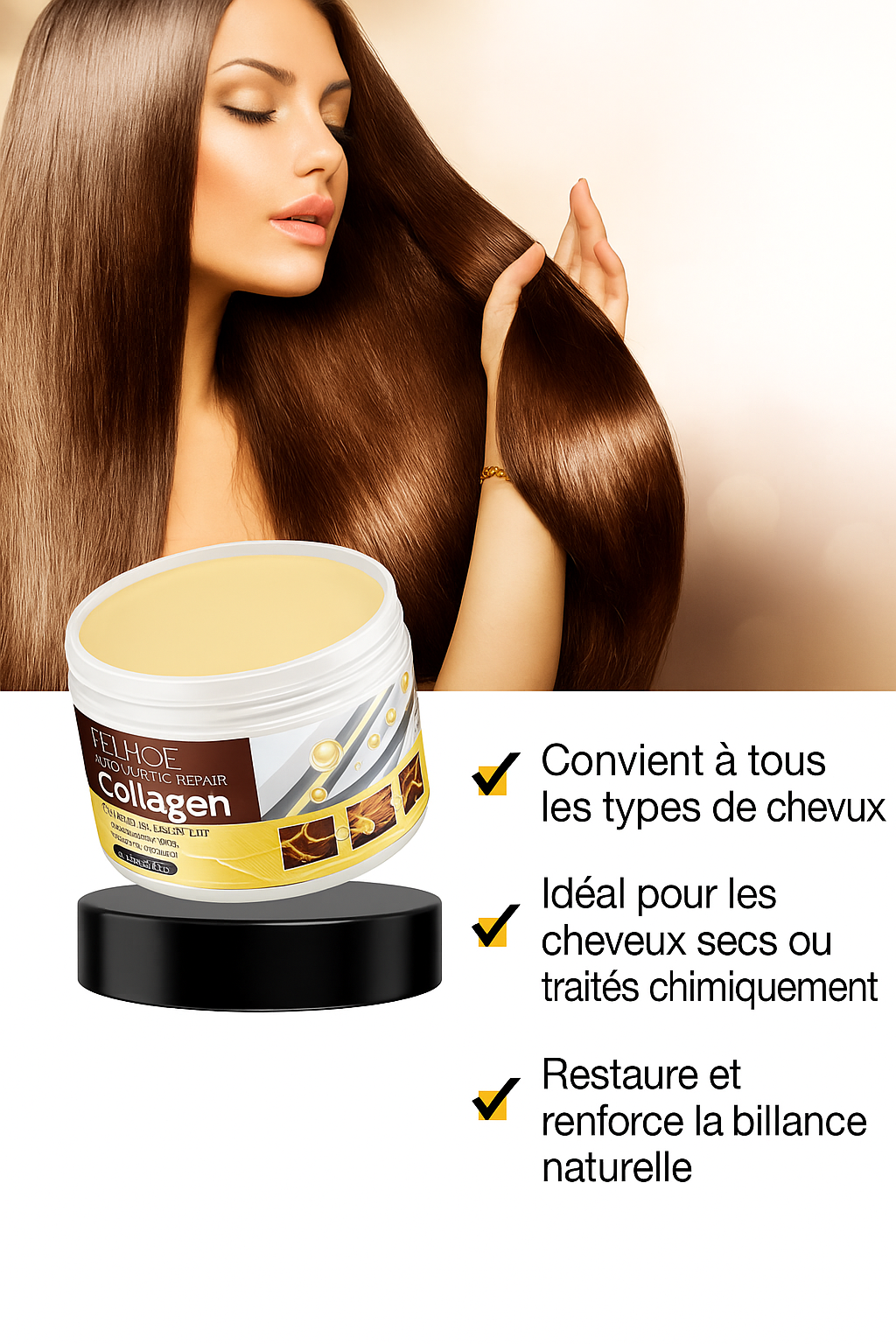 Masque Réparateur Cheveux au Collagène – Douceur & Brillance