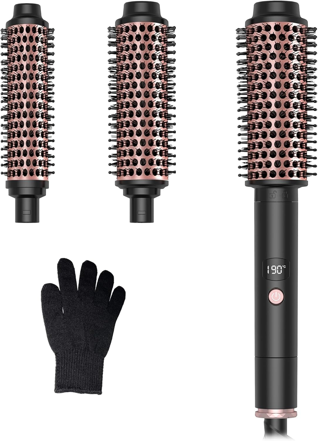 Thermal Brush, OKWRAP 3 in 1 Thermal Brush Set Mit 30/38 / 45 Mm, Brosse Thermique, 110-190 ℃ Température Réglable Fer À Friser, Augmenter Le Volume Des Cheveux, Convient À Tous Les Types De Cheveux