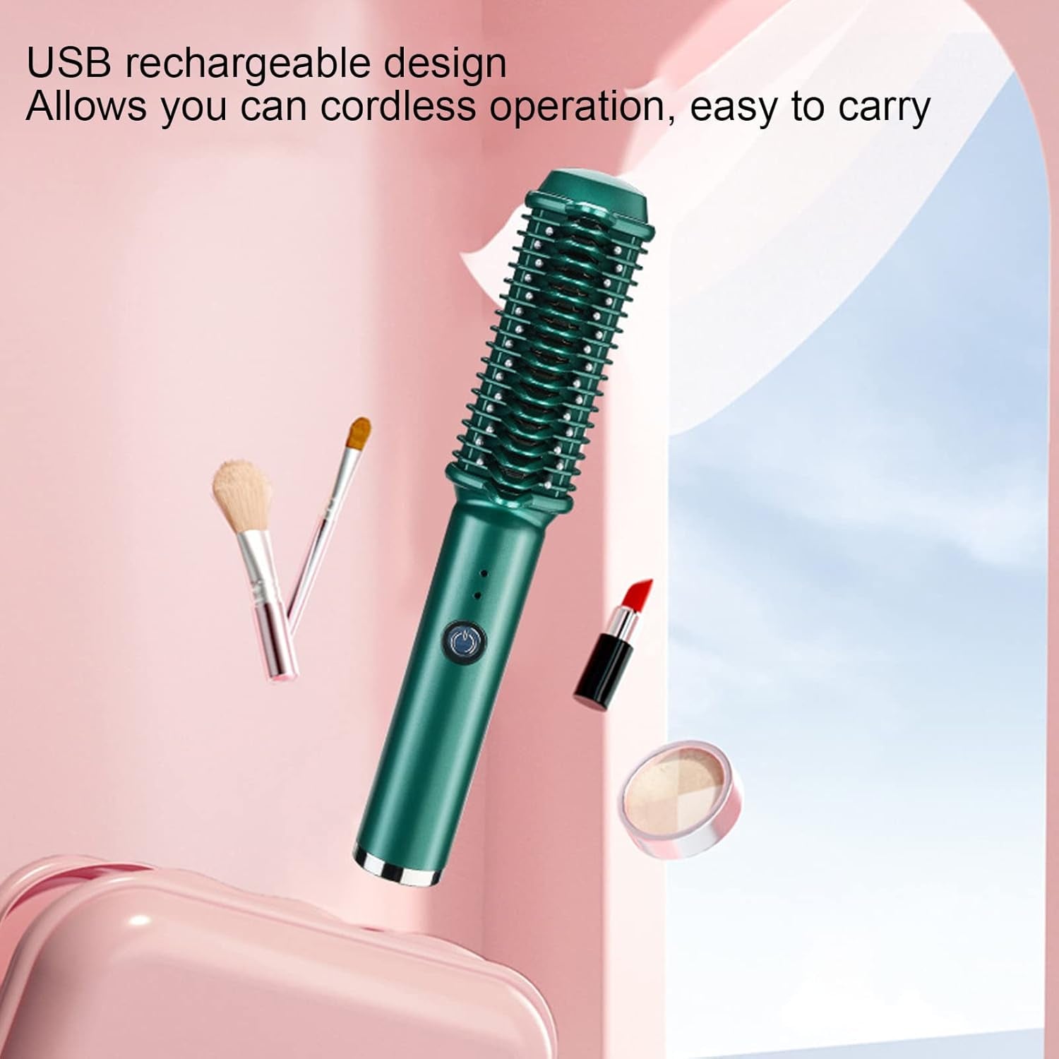 Brosse À Lisser Les Cheveux, Brosse À Lisser Les Cheveux, Brosse Chaude Sans Fil Rechargeable À Chauffage Rapide Pour Peigne À Lisser Les Femmes, Vert