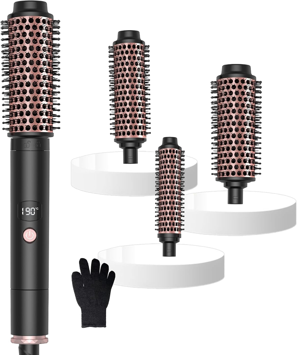 Thermal Brush, OKWRAP 3 in 1 Thermal Brush Set Mit 30/38 / 45 Mm, Brosse Thermique, 110-190 ℃ Température Réglable Fer À Friser, Augmenter Le Volume Des Cheveux, Convient À Tous Les Types De Cheveux