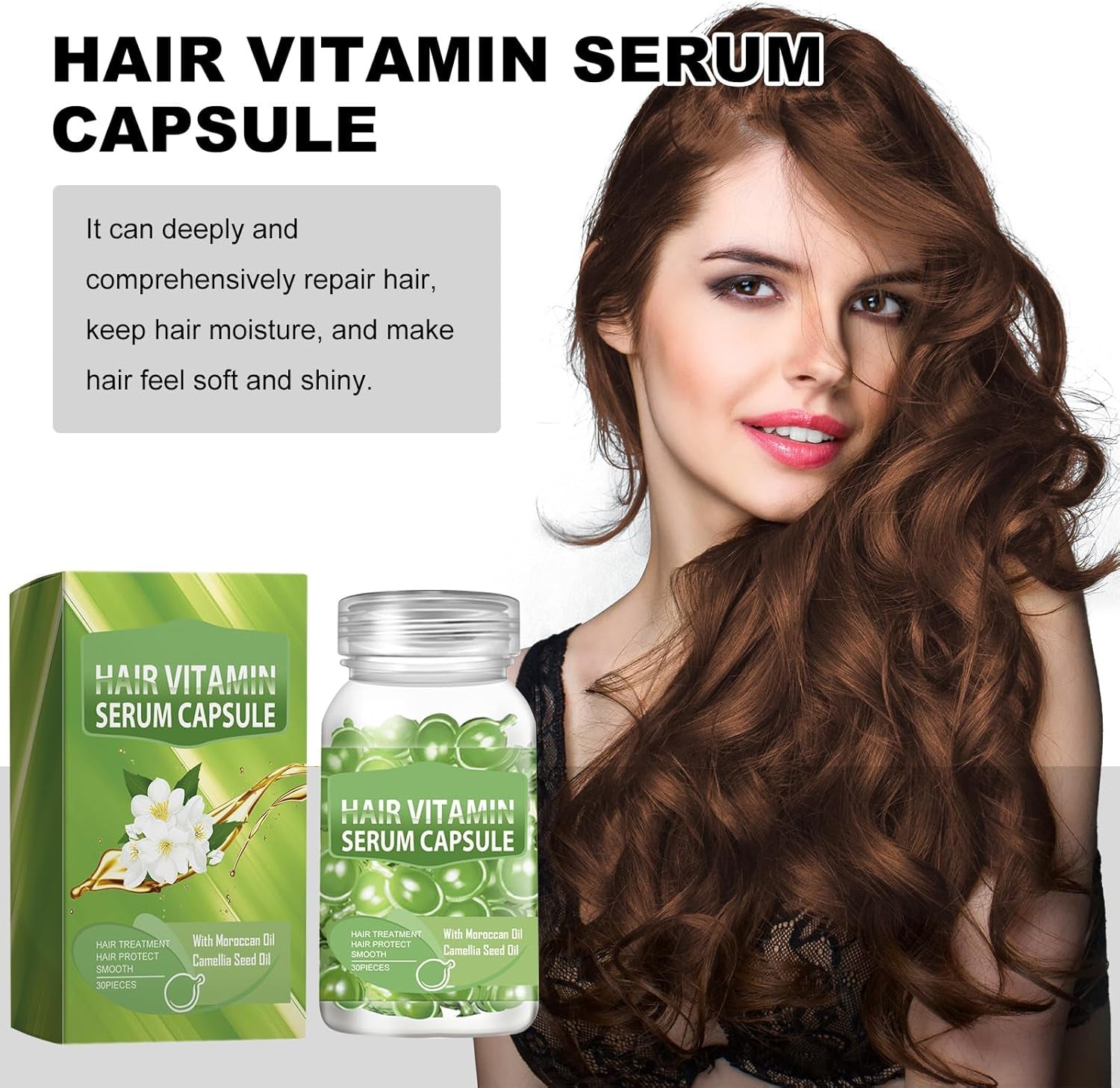 Grgowe 2Pc Capsules Pour Le Soin Des Cheveux,Soin Des Cheveux Capsules,Capsules De Sérum Nourrissant,Hair Vitamine Sérum Capsule,Huile Pour Cheveux,Pour Améliorer Les Cheveux Secs Et Crépus (Green)