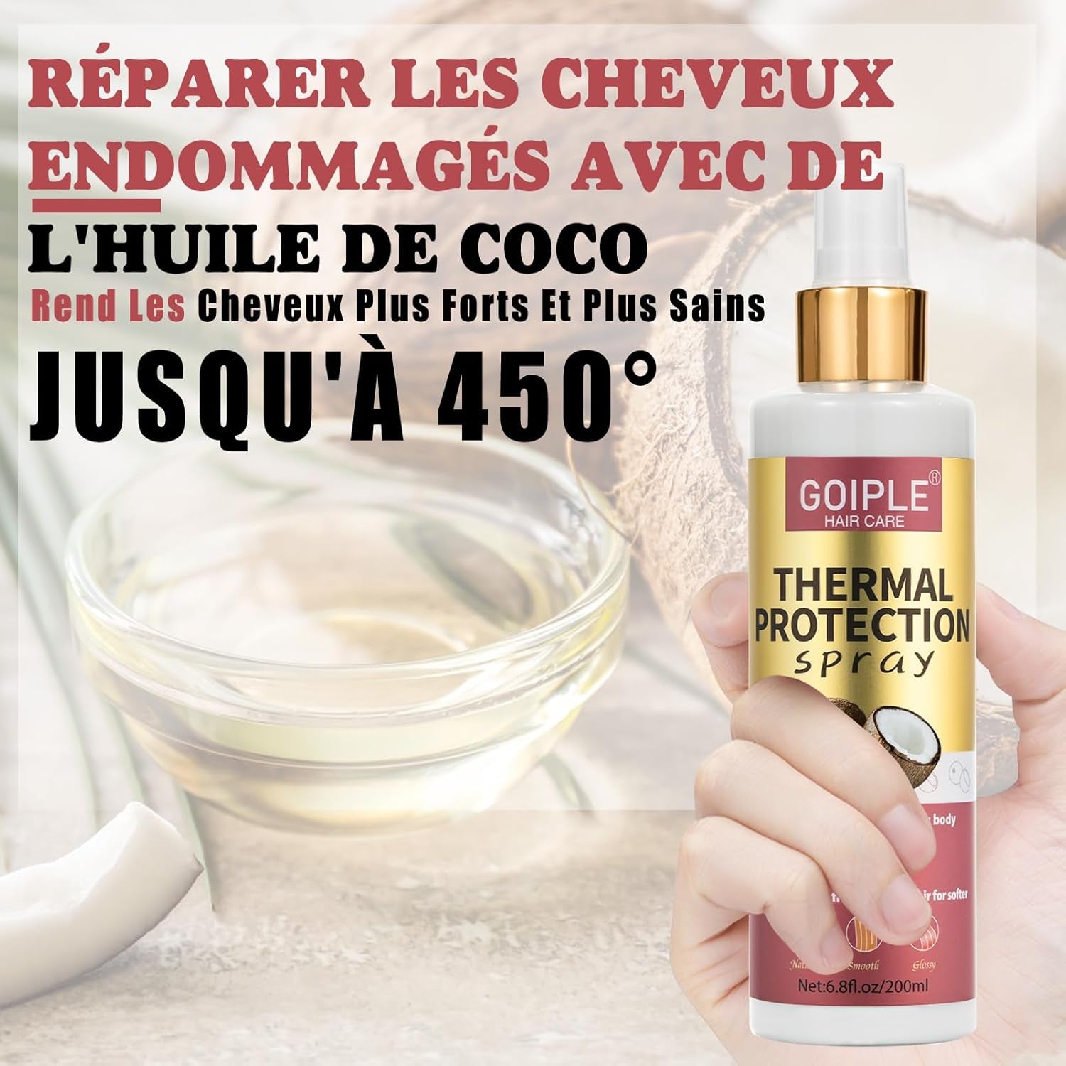 Protecteur De Chaleur Pour Cheveux Spray Thermoprotecteur Cheveux Noix De Coco Soin Cheveux Spray Protecteur De Chaleur Cheveux