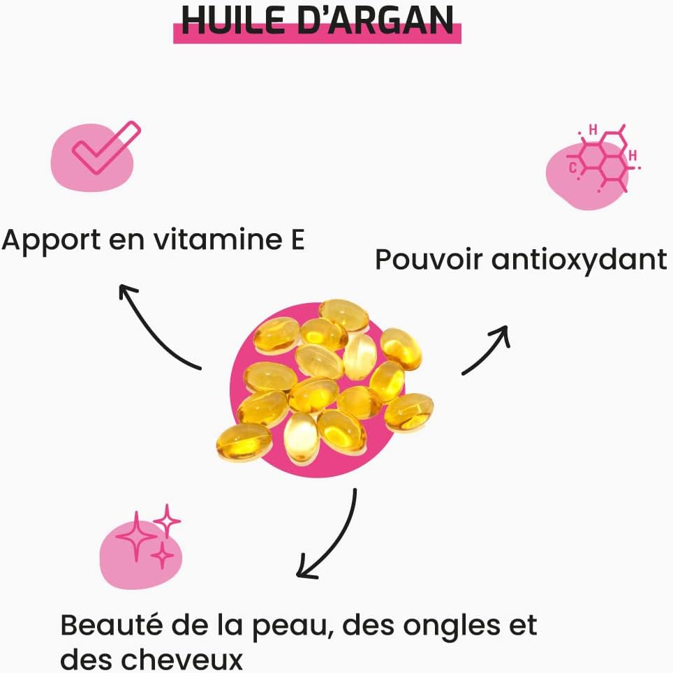 - Complément Alimentaire HUILE D'ARGAN VIERGE - 60 Capsules - Beauté De La Peau, Des Ongles Et Des Cheveux - Développé En France