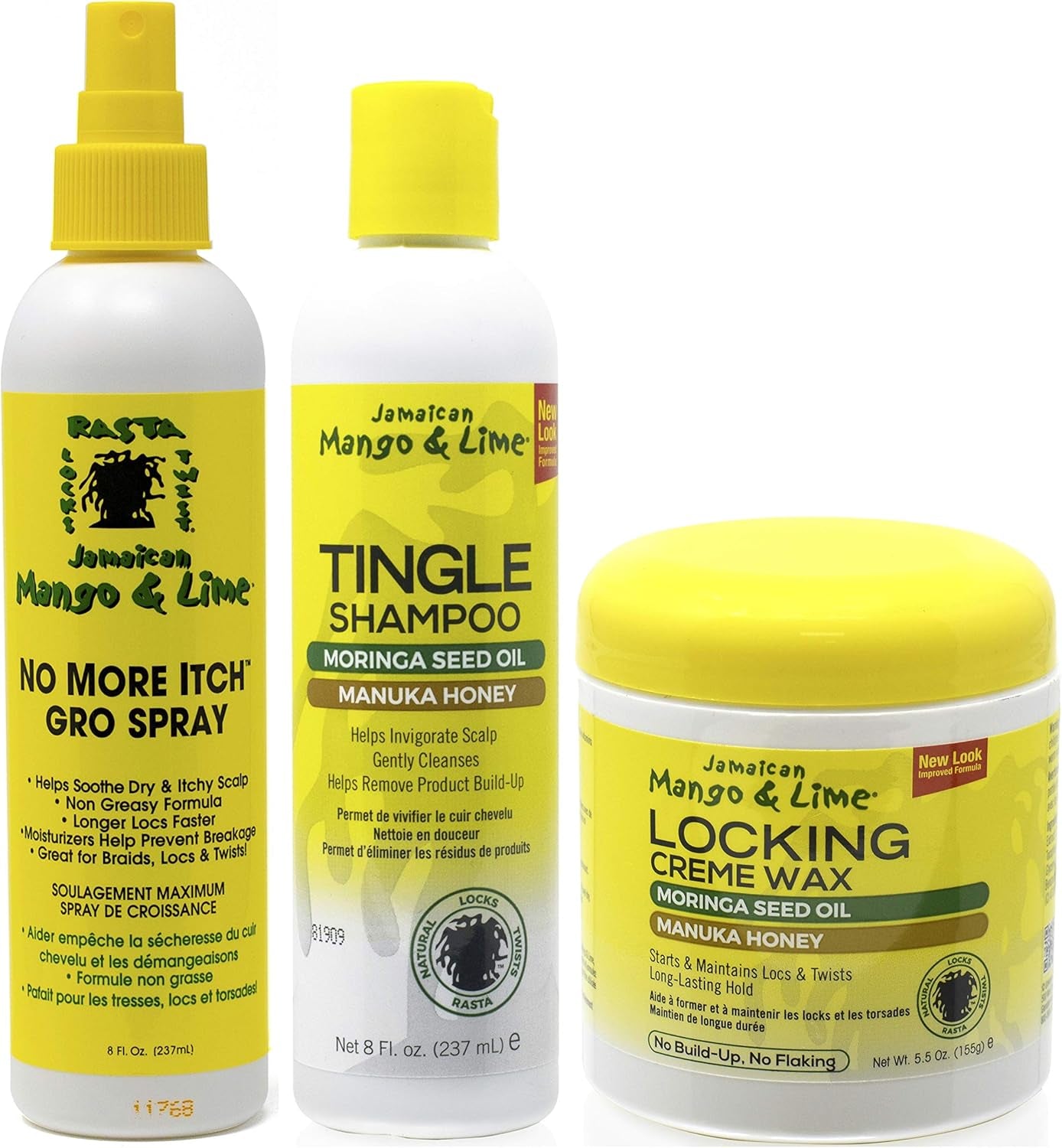 Jamacican Mango & Lime No More Itch Grow Spray 8Oz Avec Tingle Shampoo 8Oz & Locking Creme Wax 6Oz