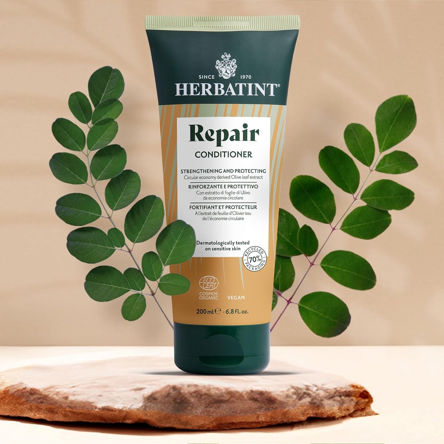 Herbatint Repair Conditioner, Baume Réparateur Bio - 200 Ml | Nourrit Et Répare Les Cheveux Stressés, Secs Et Abîmés | 99% Ingrédients Naturels, Avec Extraits De Moringa, Olivier, Jojoba Et Aloe Vera