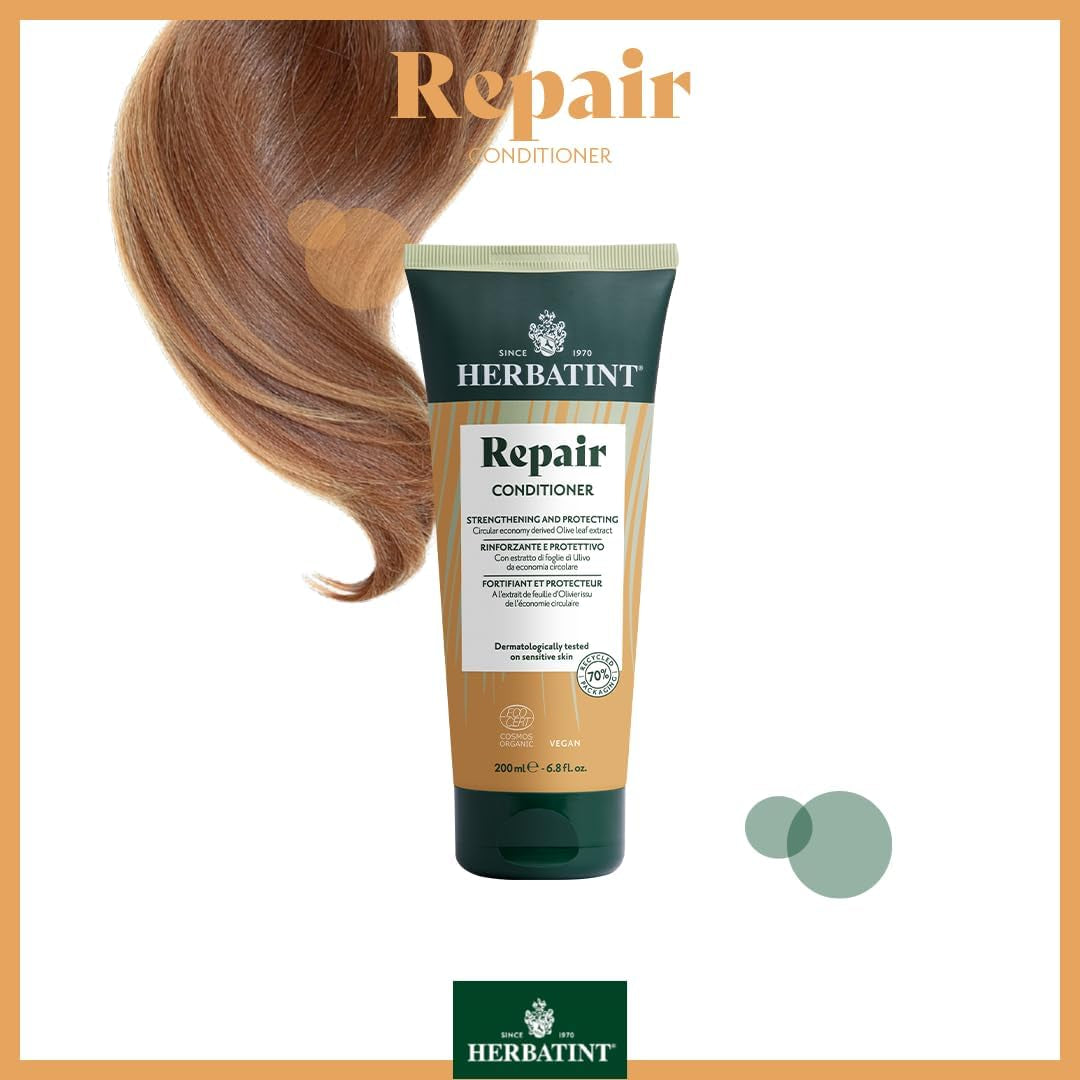 Herbatint Repair Conditioner, Baume Réparateur Bio - 200 Ml | Nourrit Et Répare Les Cheveux Stressés, Secs Et Abîmés | 99% Ingrédients Naturels, Avec Extraits De Moringa, Olivier, Jojoba Et Aloe Vera