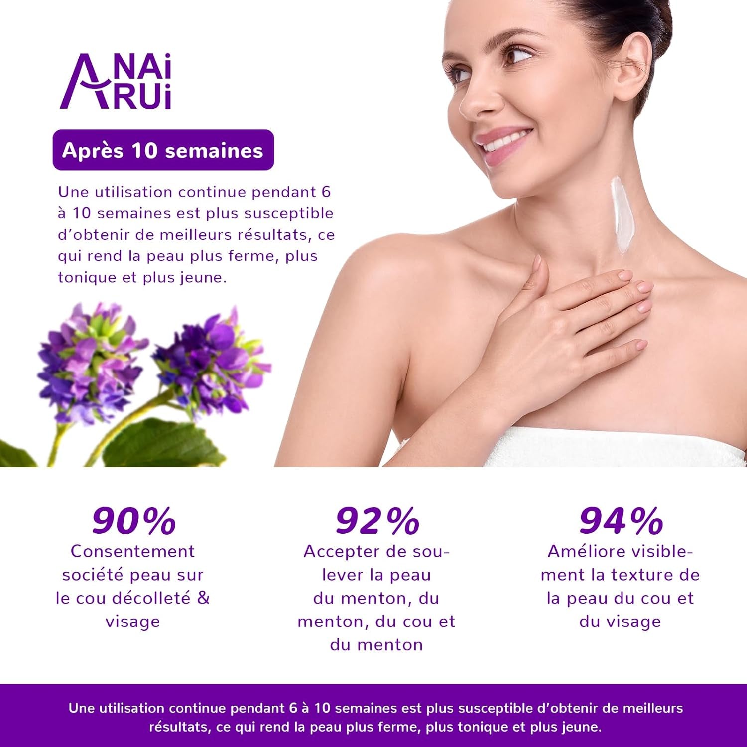 Anairui Crème Raffermissante Pour Le Cou, Hydratante Anti-Âge Pour Le Cou Et Le Décolleté Avec Bakuchiol, Collagène Et Céramides, Crème Anti-Rides Pour Femmes Et Hommes, 50 Ml