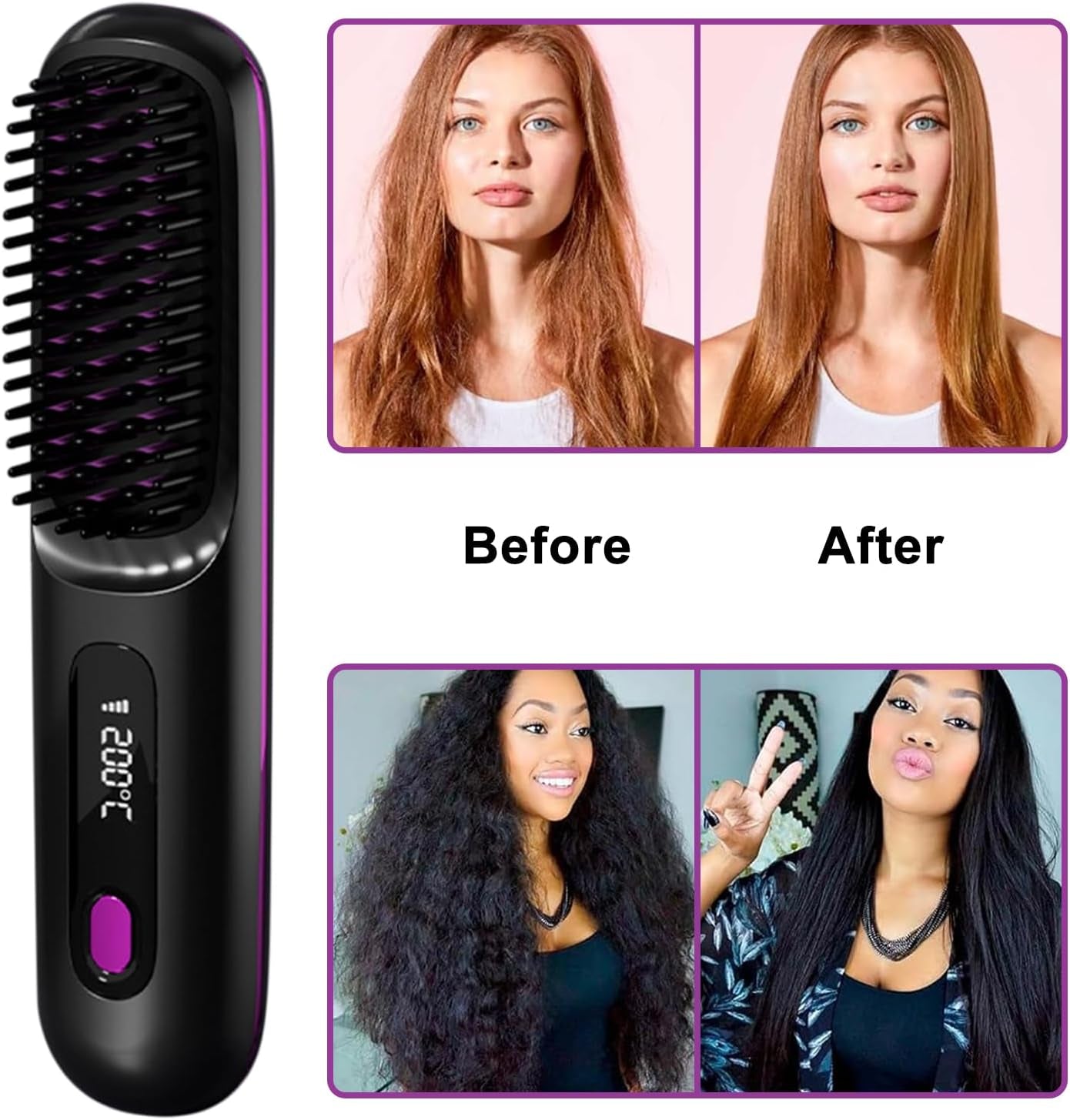 Fer À Lisser Sans Fil - Brosse À Air Chaud - Ion Négatif - Lisseur À Cheveux - Chauffage Rapide Des Années 20 - Design Anti-Brûlure - Pour Tous Les Types De Cheveux - Rechargeable Par USB