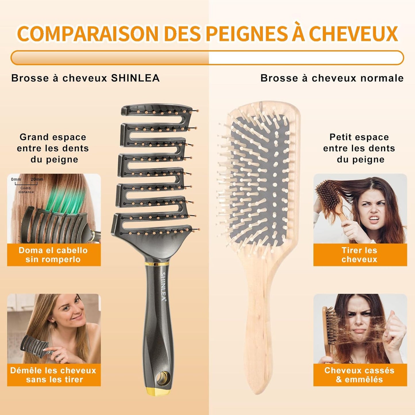 Brosse Cheveux Démélant, Professionnelle Incurvée Ventilée Pour Coiffeur Outils De Coiffure Brosses De Massage Démêlantes À Séchage Rapide