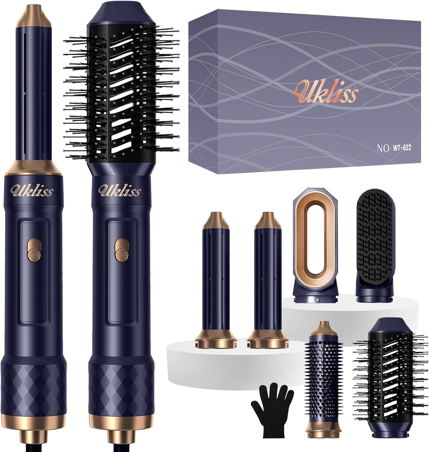 Hair Styler Set 6 En 1, UKILSS Airstyler Avec Sèche-Cheveux Ionique 1000W, Fer À Friser À Air, Brosses À Lisser Cheveux, Brosses Rondes, Hair Styler Brosses À Air Chaud Cadeaux Pour Femmes De Coiffage