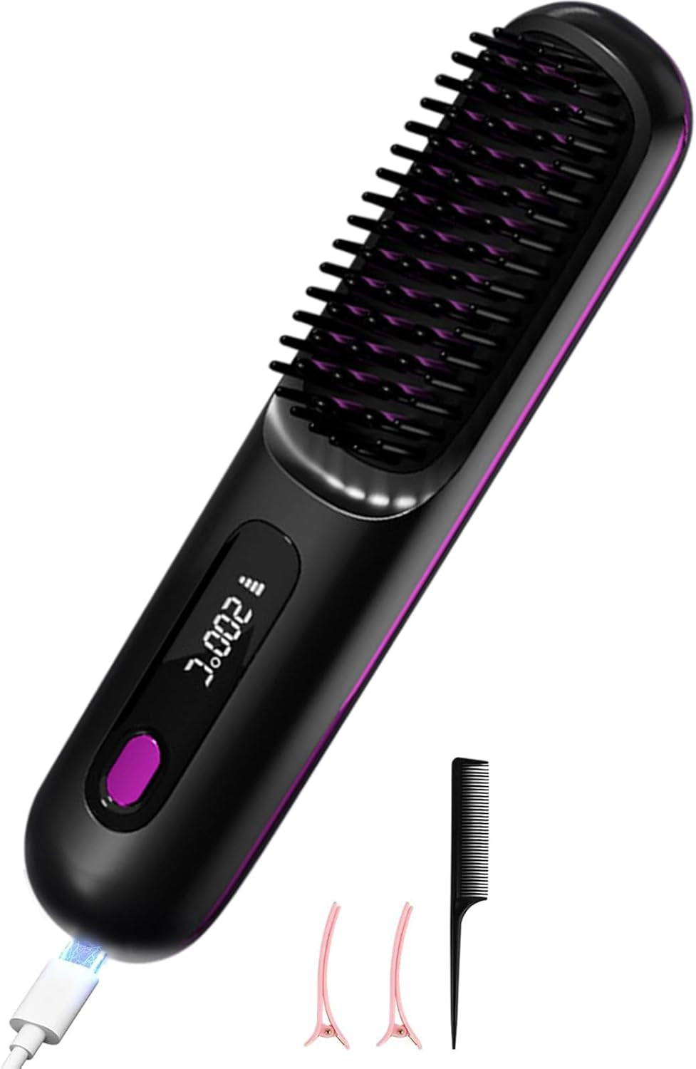 Fer À Lisser Sans Fil - Brosse À Air Chaud - Ion Négatif - Lisseur À Cheveux - Chauffage Rapide Des Années 20 - Design Anti-Brûlure - Pour Tous Les Types De Cheveux - Rechargeable Par USB