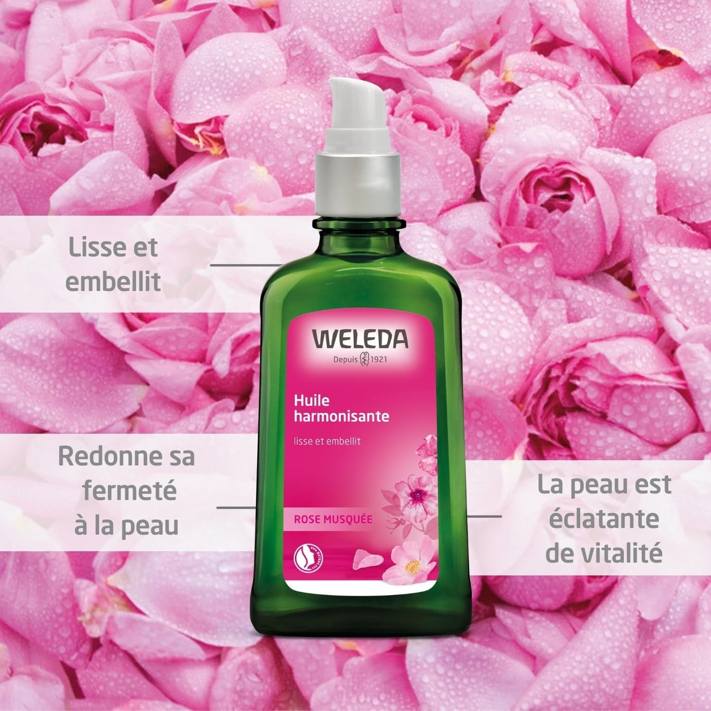 - Huile Harmonisante À La Rose Musquée - Lisse Et Embellit - Favorise La Tonicité De La Peau - NATRUE* - Vegan*** - 100 Ml