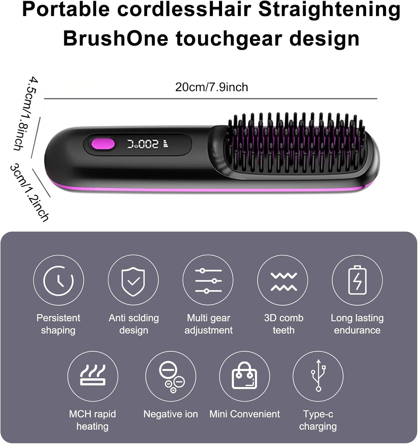 Fer À Lisser Sans Fil - Brosse À Air Chaud - Ion Négatif - Lisseur À Cheveux - Chauffage Rapide Des Années 20 - Design Anti-Brûlure - Pour Tous Les Types De Cheveux - Rechargeable Par USB