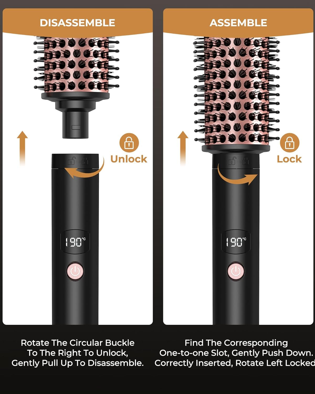 Thermal Brush, OKWRAP 3 in 1 Thermal Brush Set Mit 30/38 / 45 Mm, Brosse Thermique, 110-190 ℃ Température Réglable Fer À Friser, Augmenter Le Volume Des Cheveux, Convient À Tous Les Types De Cheveux