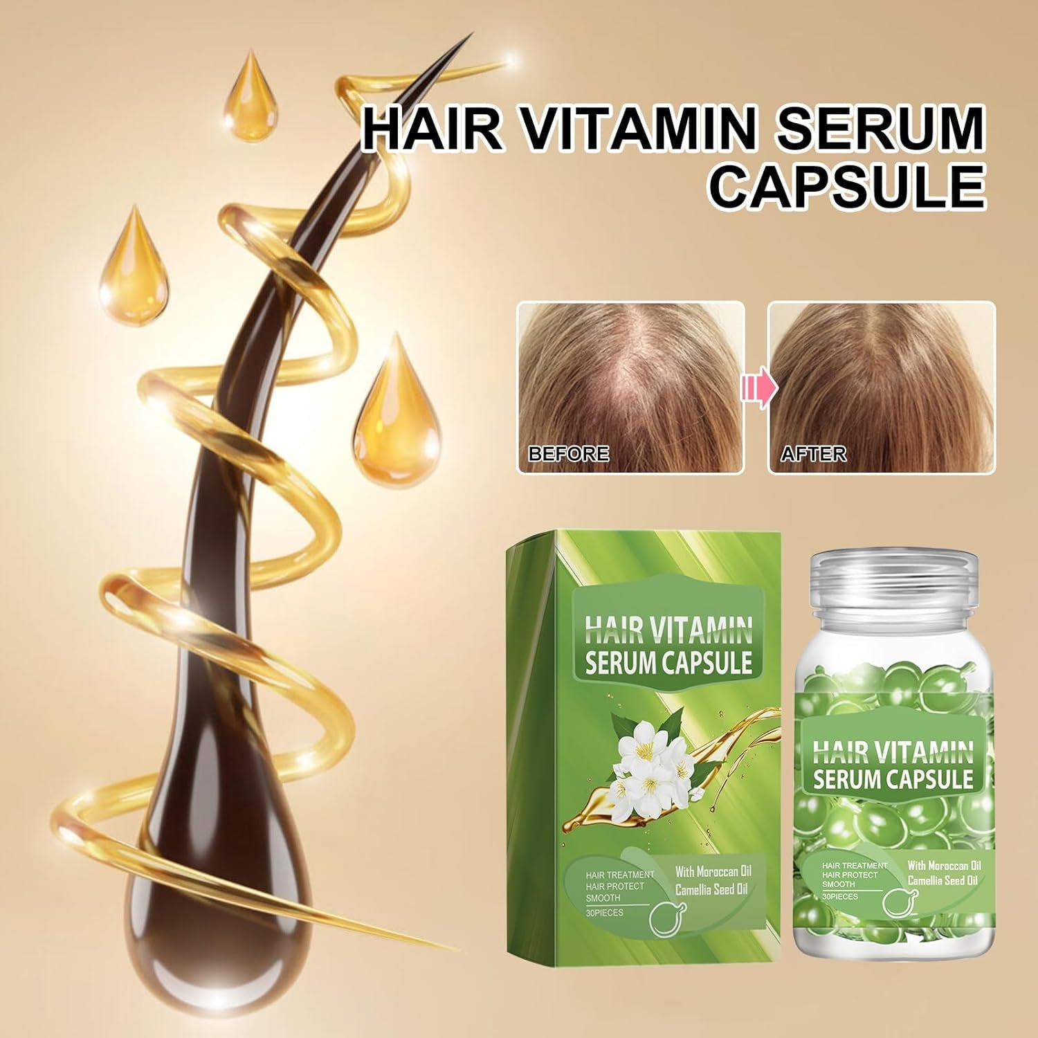 Grgowe 2Pc Capsules Pour Le Soin Des Cheveux,Soin Des Cheveux Capsules,Capsules De Sérum Nourrissant,Hair Vitamine Sérum Capsule,Huile Pour Cheveux,Pour Améliorer Les Cheveux Secs Et Crépus (Green)