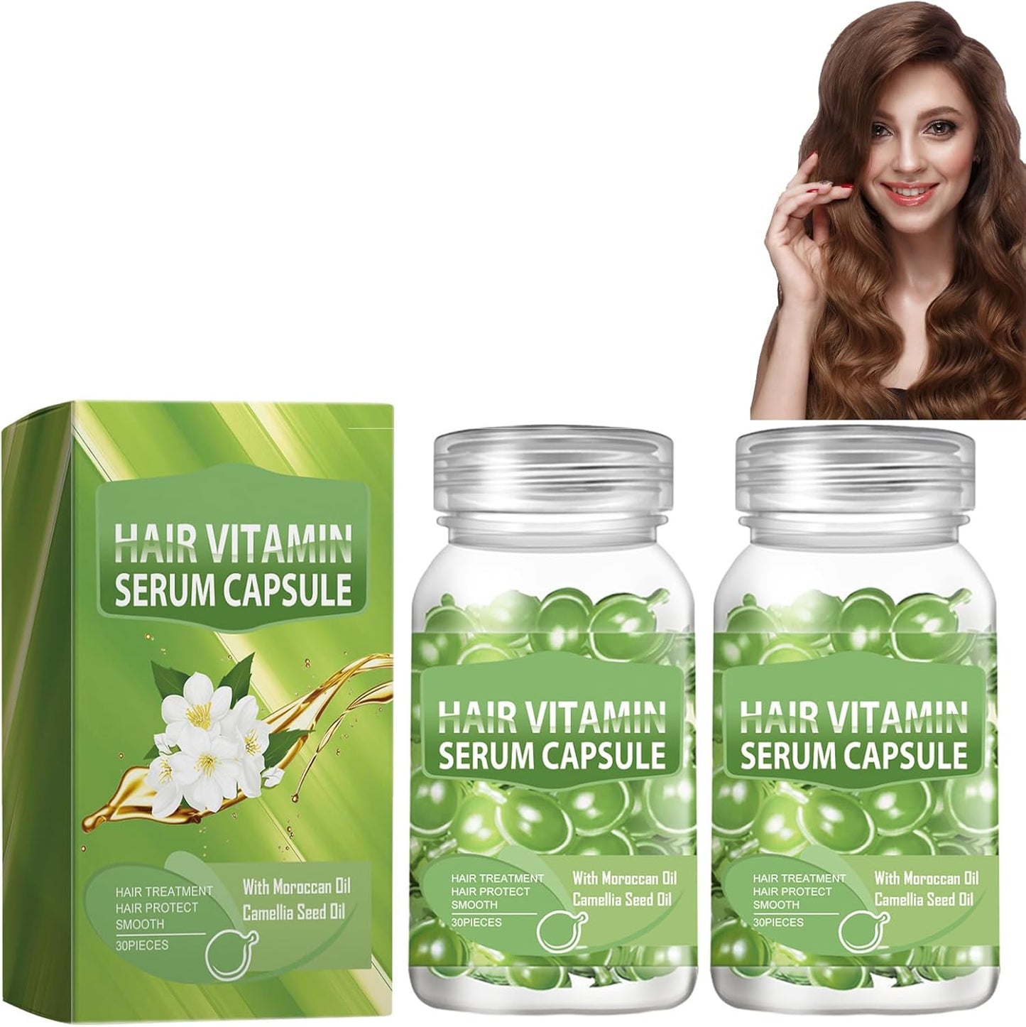 Grgowe 2Pc Capsules Pour Le Soin Des Cheveux,Soin Des Cheveux Capsules,Capsules De Sérum Nourrissant,Hair Vitamine Sérum Capsule,Huile Pour Cheveux,Pour Améliorer Les Cheveux Secs Et Crépus (Green)