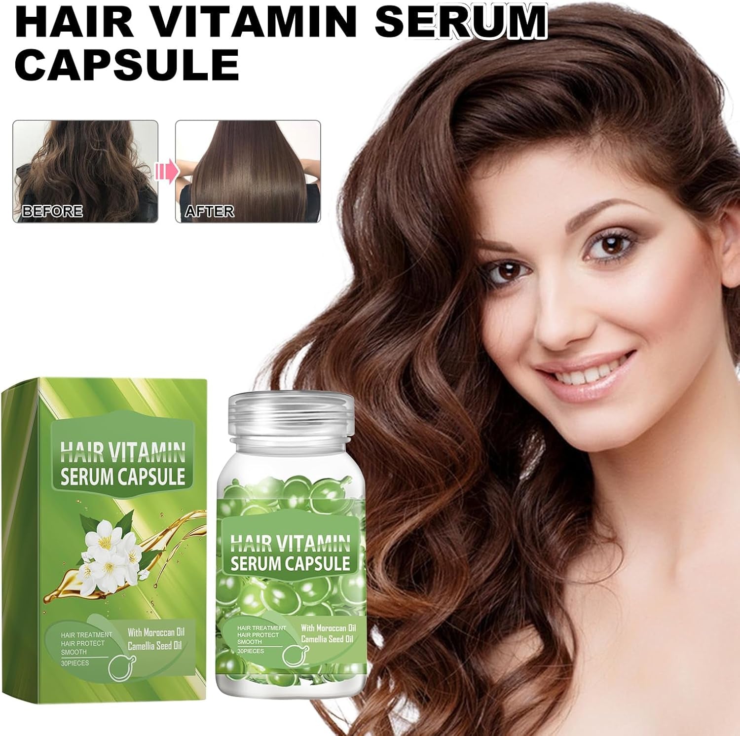 Grgowe 2Pc Capsules Pour Le Soin Des Cheveux,Soin Des Cheveux Capsules,Capsules De Sérum Nourrissant,Hair Vitamine Sérum Capsule,Huile Pour Cheveux,Pour Améliorer Les Cheveux Secs Et Crépus (Green)