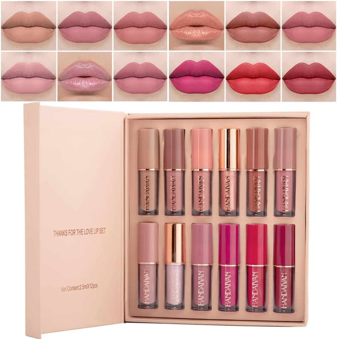 Lot De 12 Rouges À Lèvres Mats En Velours, Nude, Rose, Imperméable, Longue Durée, Antiadhésif, Ne Se Décolore Pas, Brillant À Lèvres Liquide, Cadeau Pour Femme (Set A)